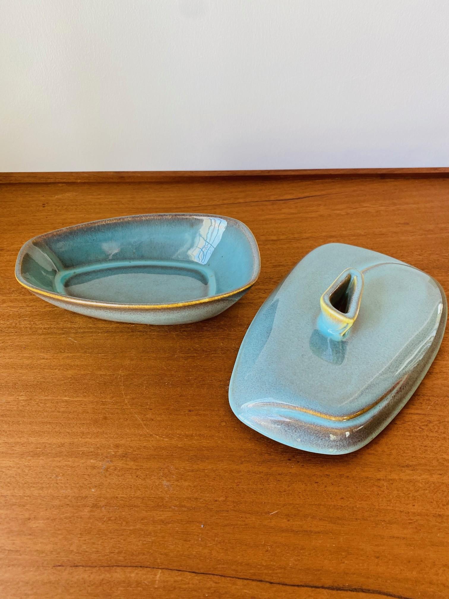 Hand-Crafted Rare Mid Century Ceramic Glazed Dish with Lid from Japan For Sale