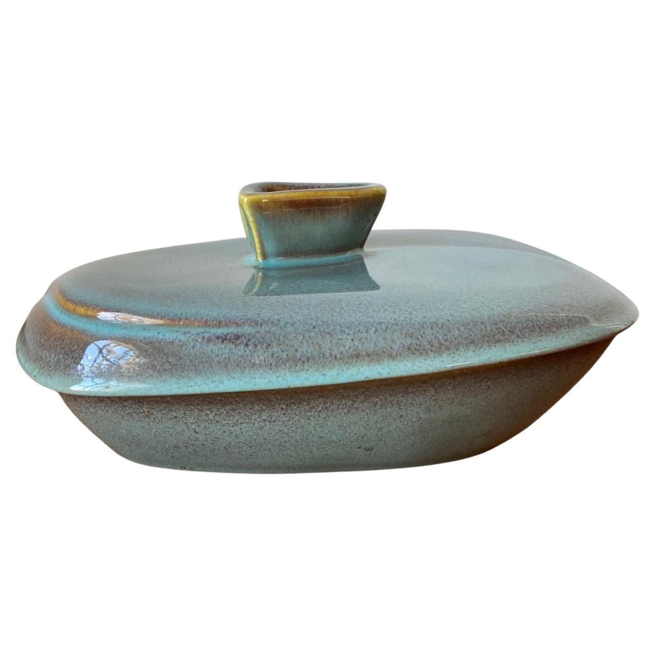 Rare Mid Century Ceramic Glazed Dish with Lid from Japan