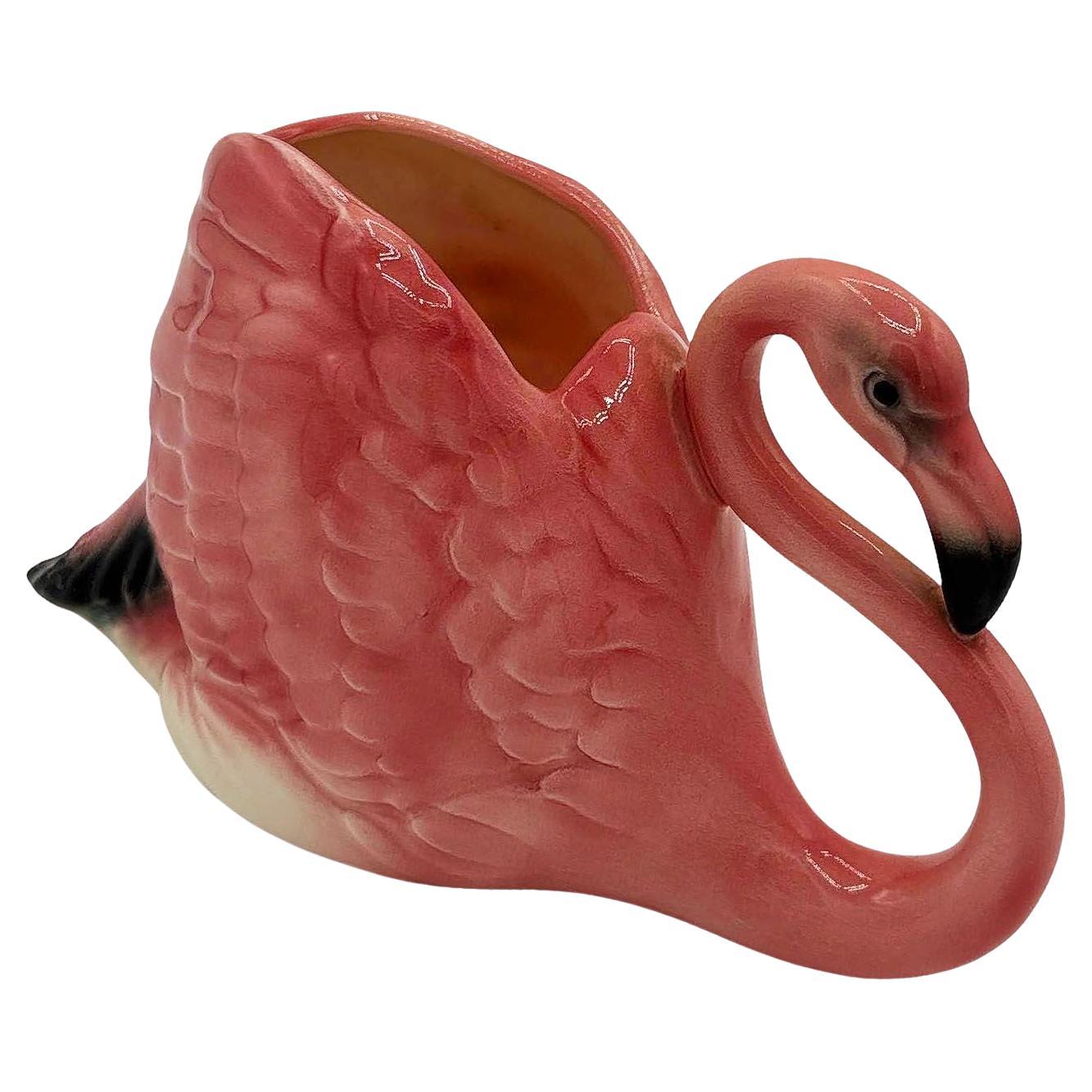 Rare jardinière de table en céramique du milieu du siècle avec fleur de flamant rose signée Will George