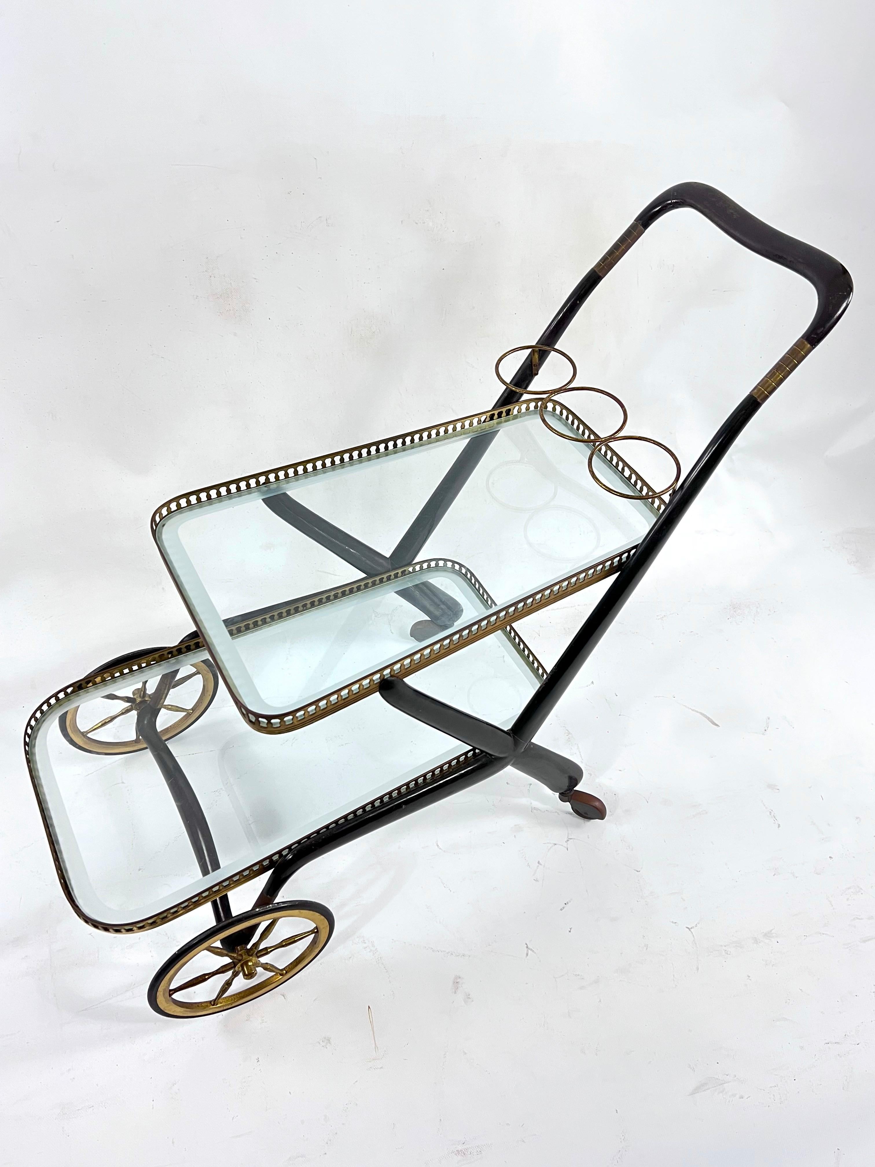 Rare Mid-Century Cesare Lacca Serving Bar Cart, Italy, 1950s For Sale 4