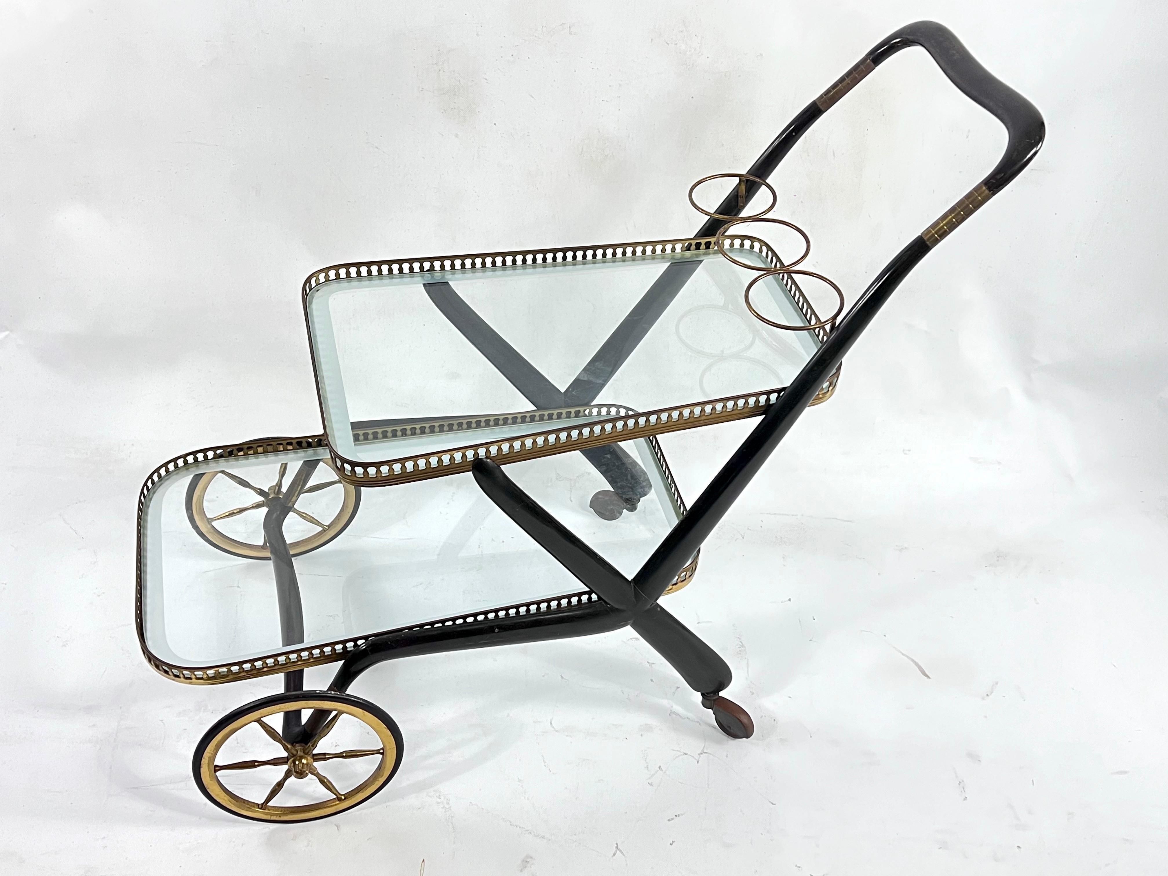 Italian Rare Mid-Century Cesare Lacca Serving Bar Cart, Italy, 1950s For Sale