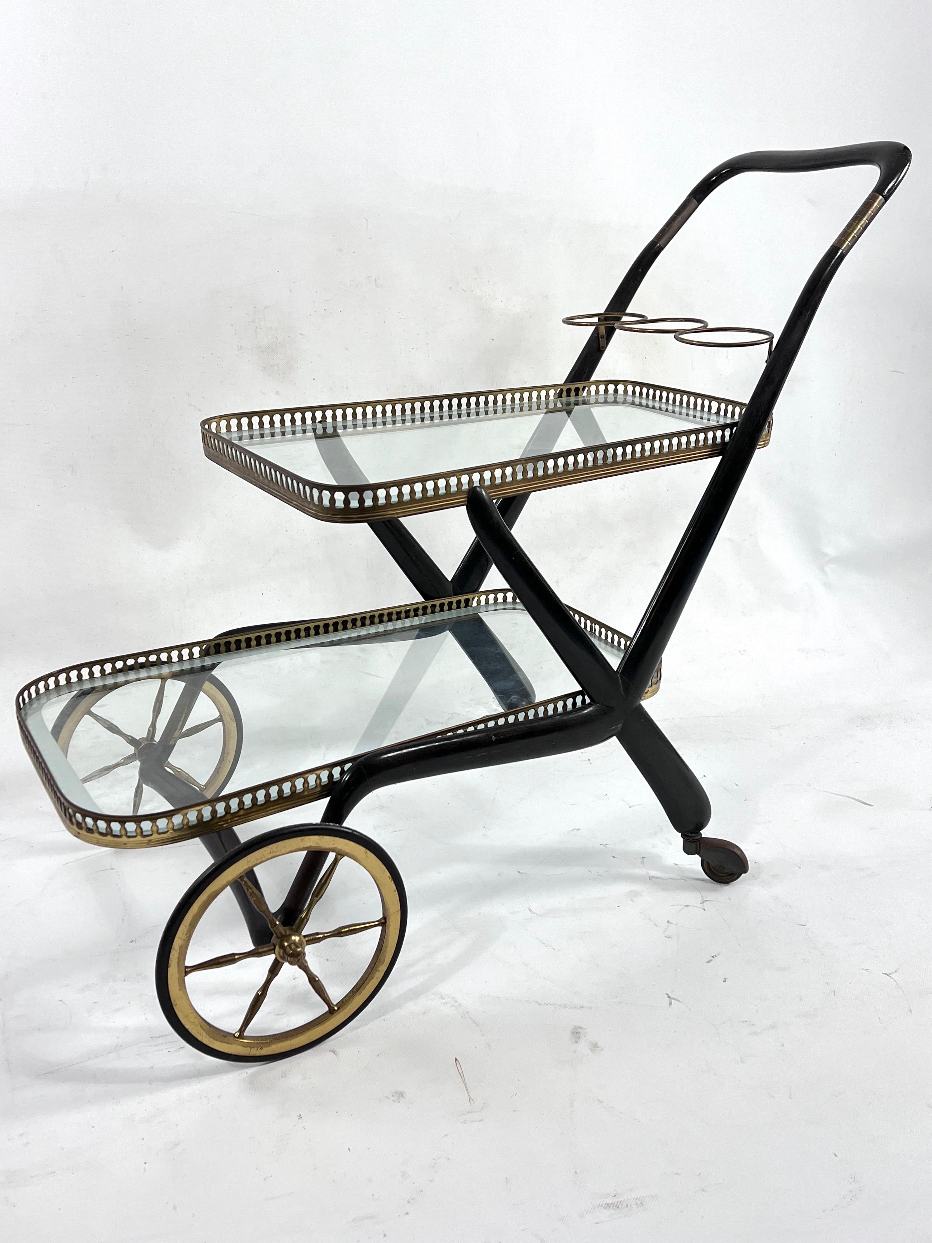 Rare Mid-Century Cesare Lacca Serving Bar Cart, Italy, 1950s In Good Condition For Sale In Catania, CT
