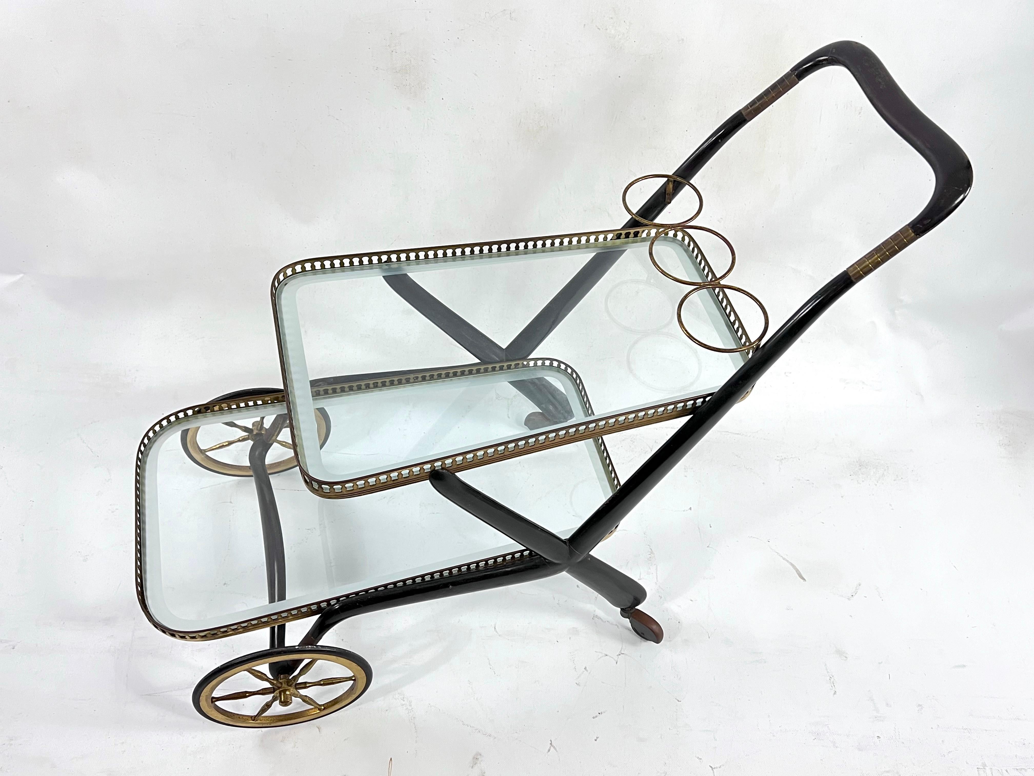20th Century Rare Mid-Century Cesare Lacca Serving Bar Cart, Italy, 1950s For Sale