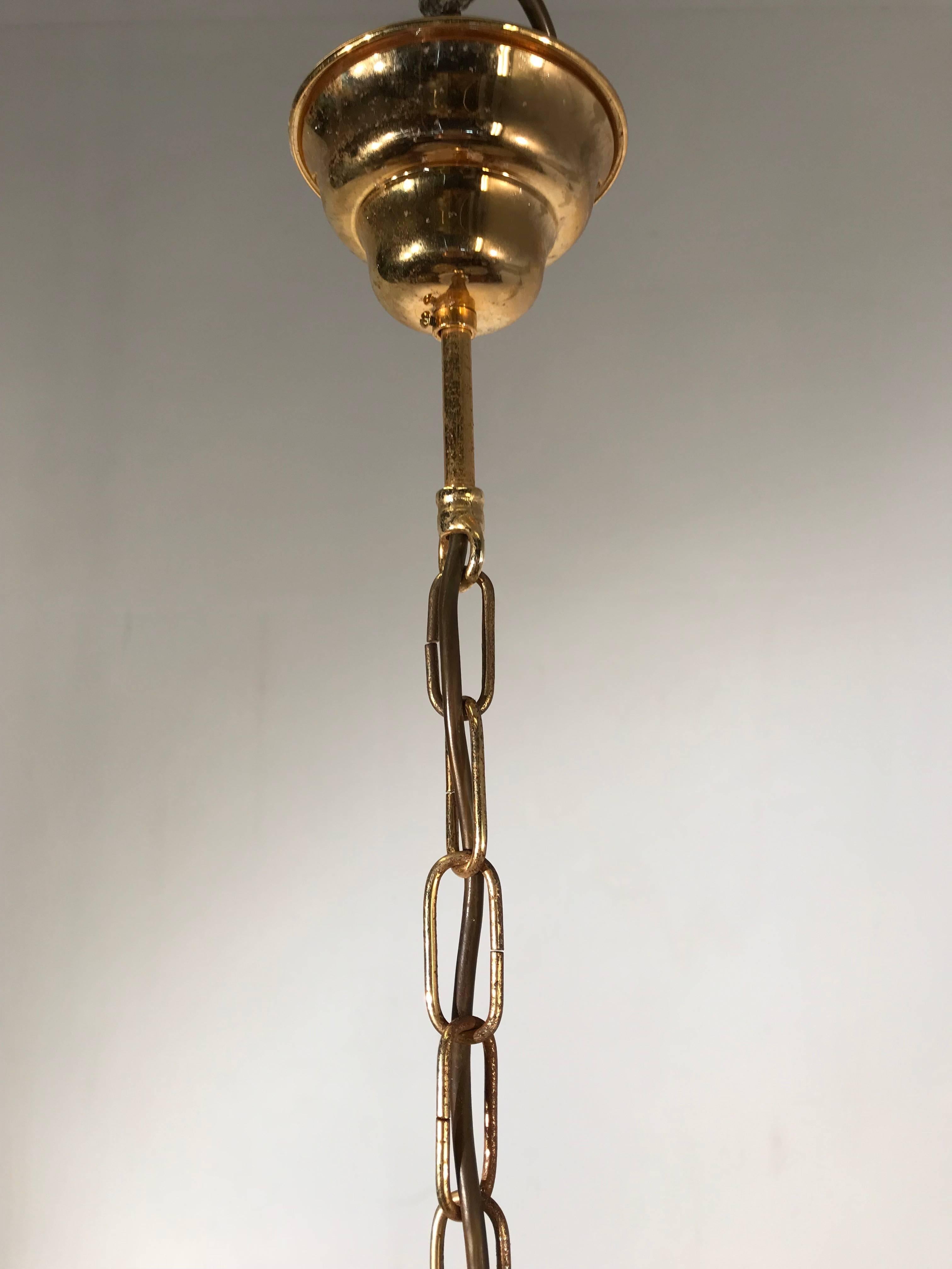 Rare Midcentury Chandelier / Pendant with Golden Bronze Glass Peacock Sculptures 5