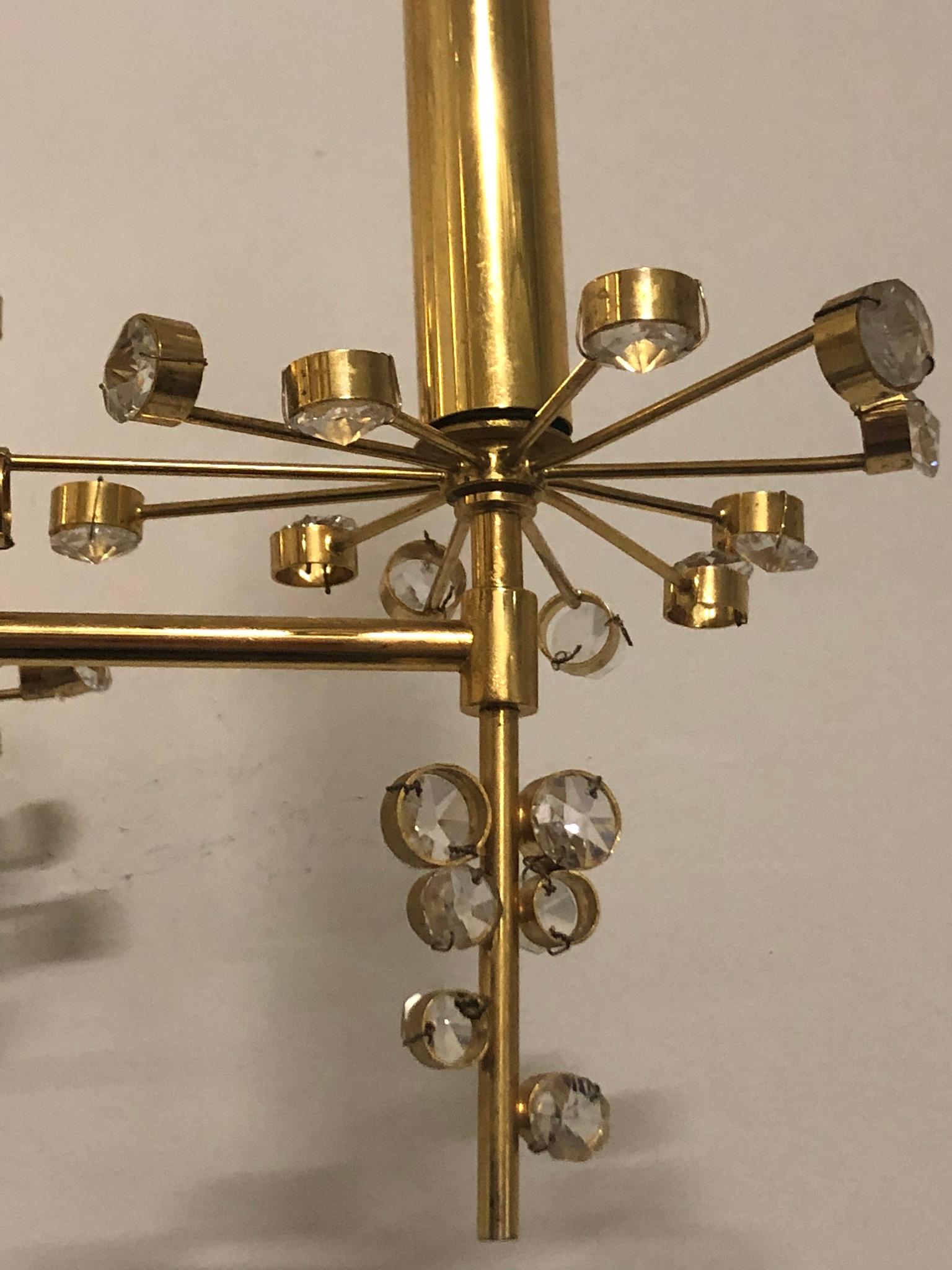 Rare 24k Brass and Crystal Chandelier by Palwa, circa 1960s In Good Condition In Wiesbaden, Hessen