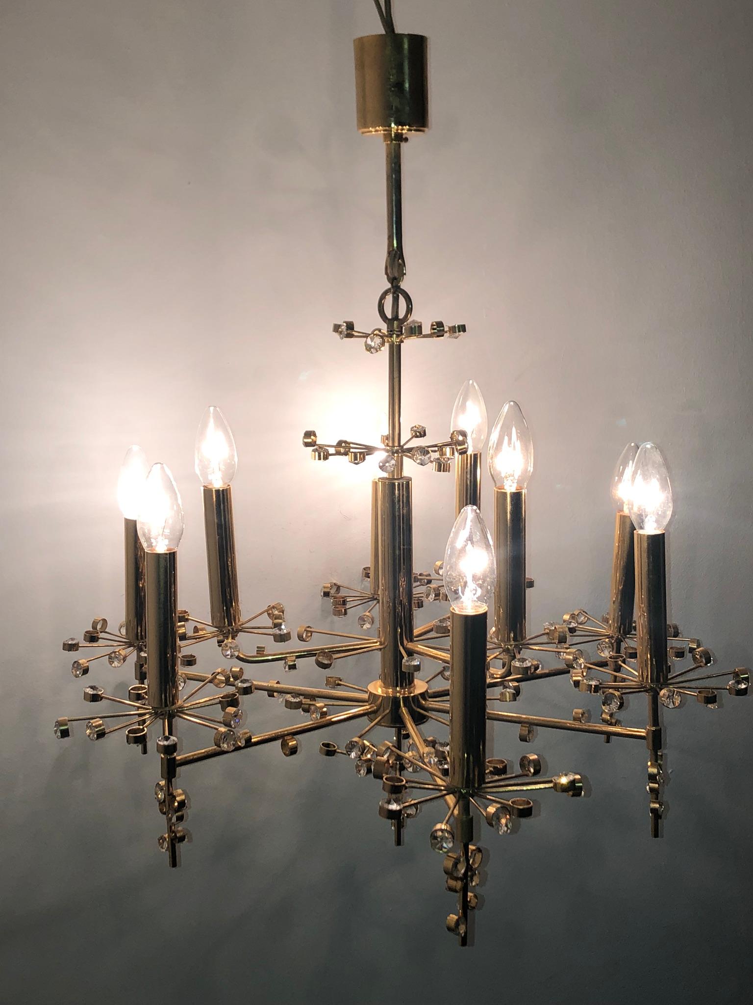 Rare 24k Brass and Crystal Chandelier by Palwa, circa 1960s 1