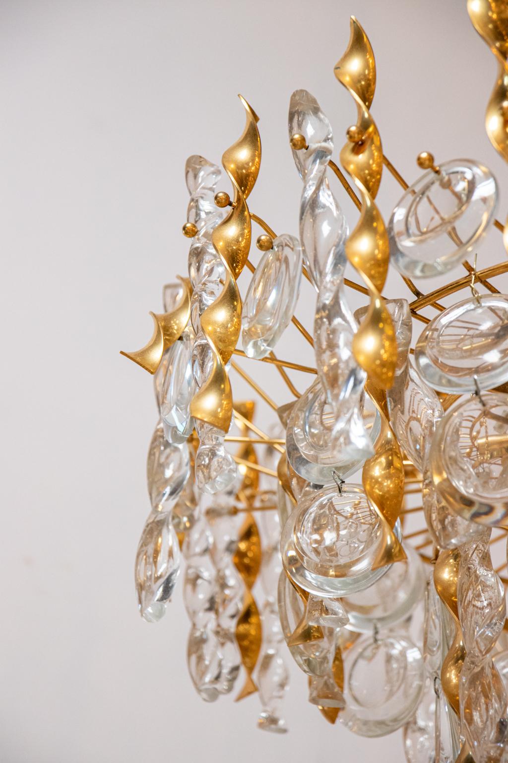 Metal Rare Mid-Century Chandelier with Blown Glass Spirals and Balls For Sale