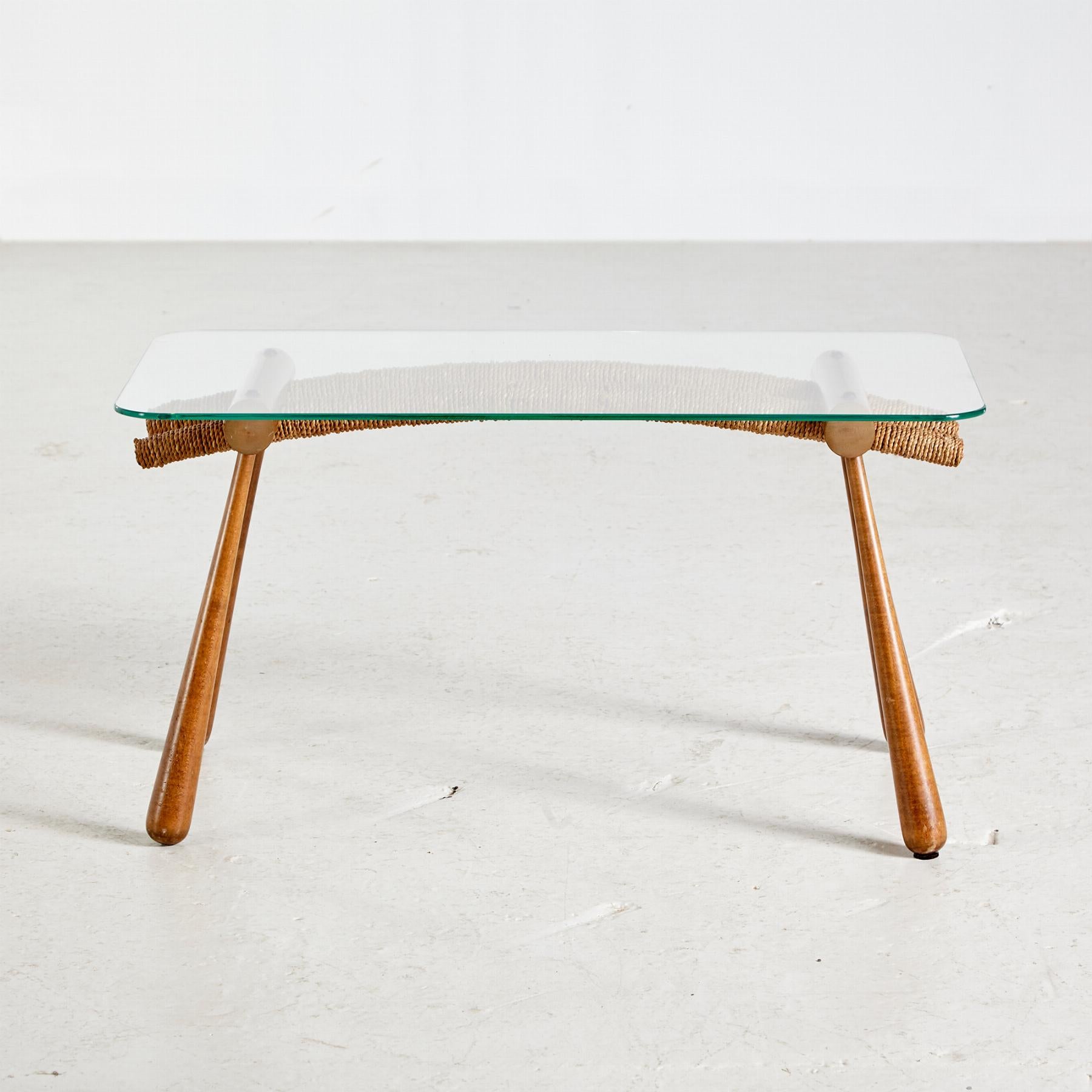 Wicker Rare Mid-Century Coffee Table by Max Kment, 1950s For Sale