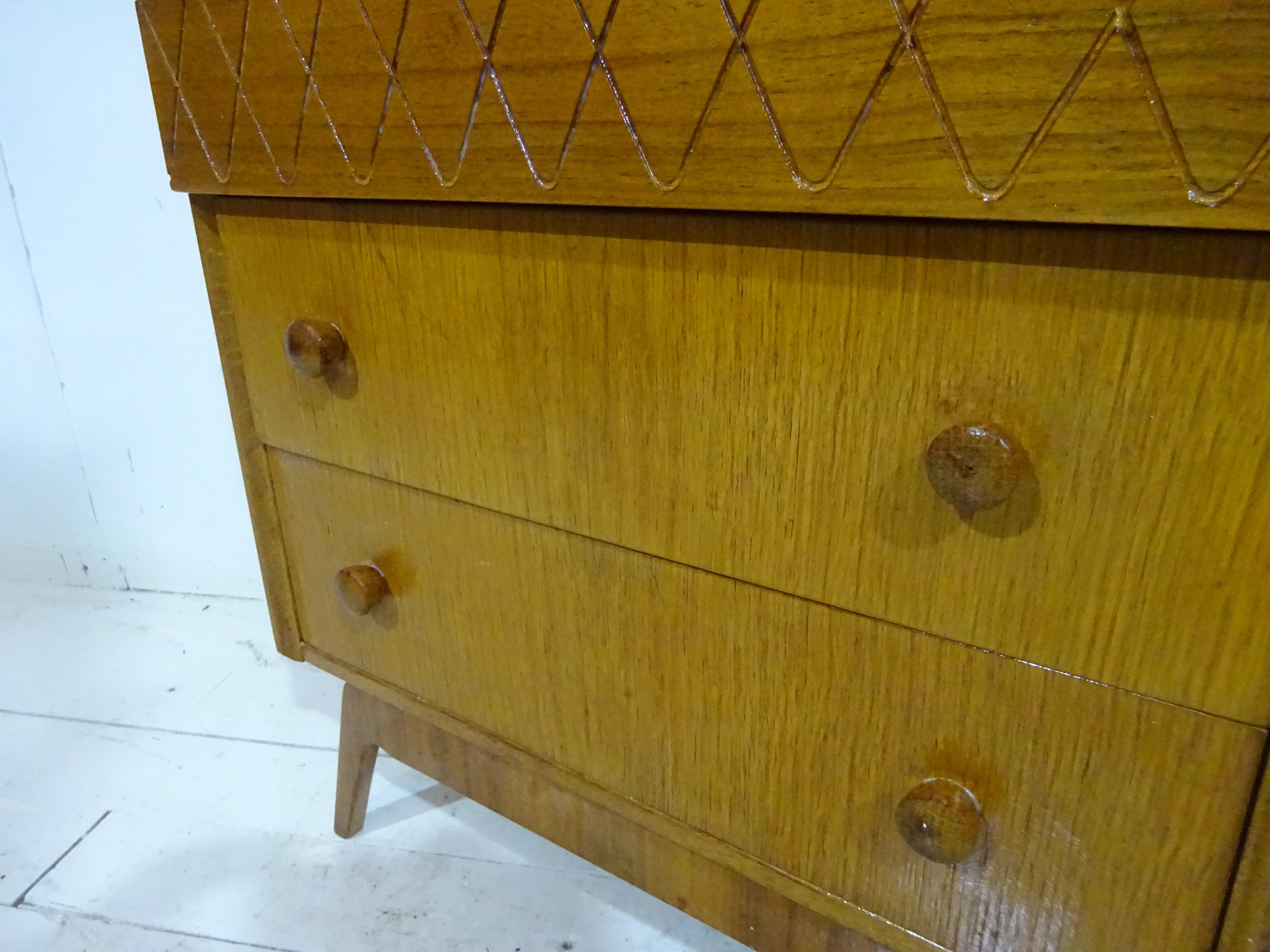 Hand-Crafted Rare Mid Century Compact Chest of Drawers by Schreiber of England 
