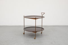 Rare Mid-Century Copper and Wenge Rolling Cart with Serving Trays