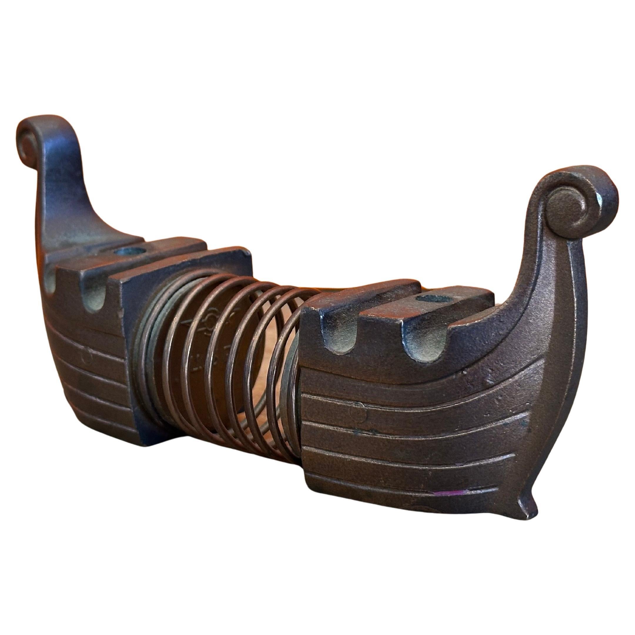 Rare Mid-Century Copper Envelope Spring Desk Organizer Viking Longboat For Sale 7