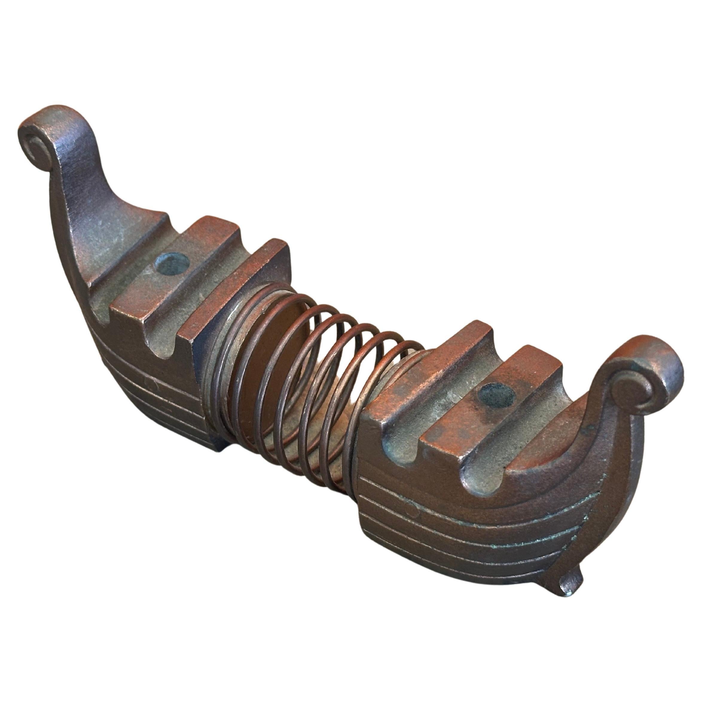 Russian Rare Mid-Century Copper Envelope Spring Desk Organizer Viking Longboat For Sale