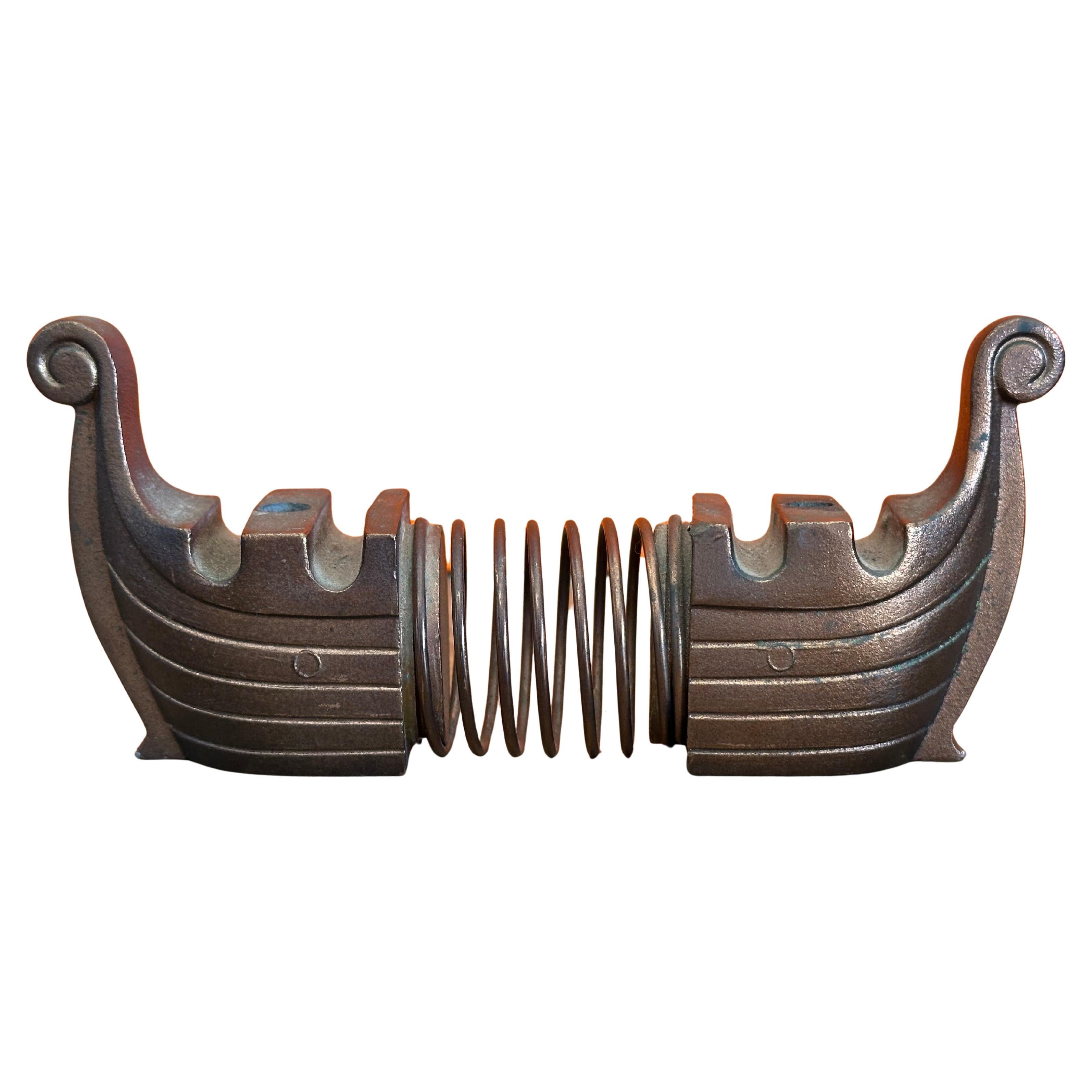 Rare Mid-Century Copper Envelope Spring Desk Organizer Viking Longboat For Sale 3
