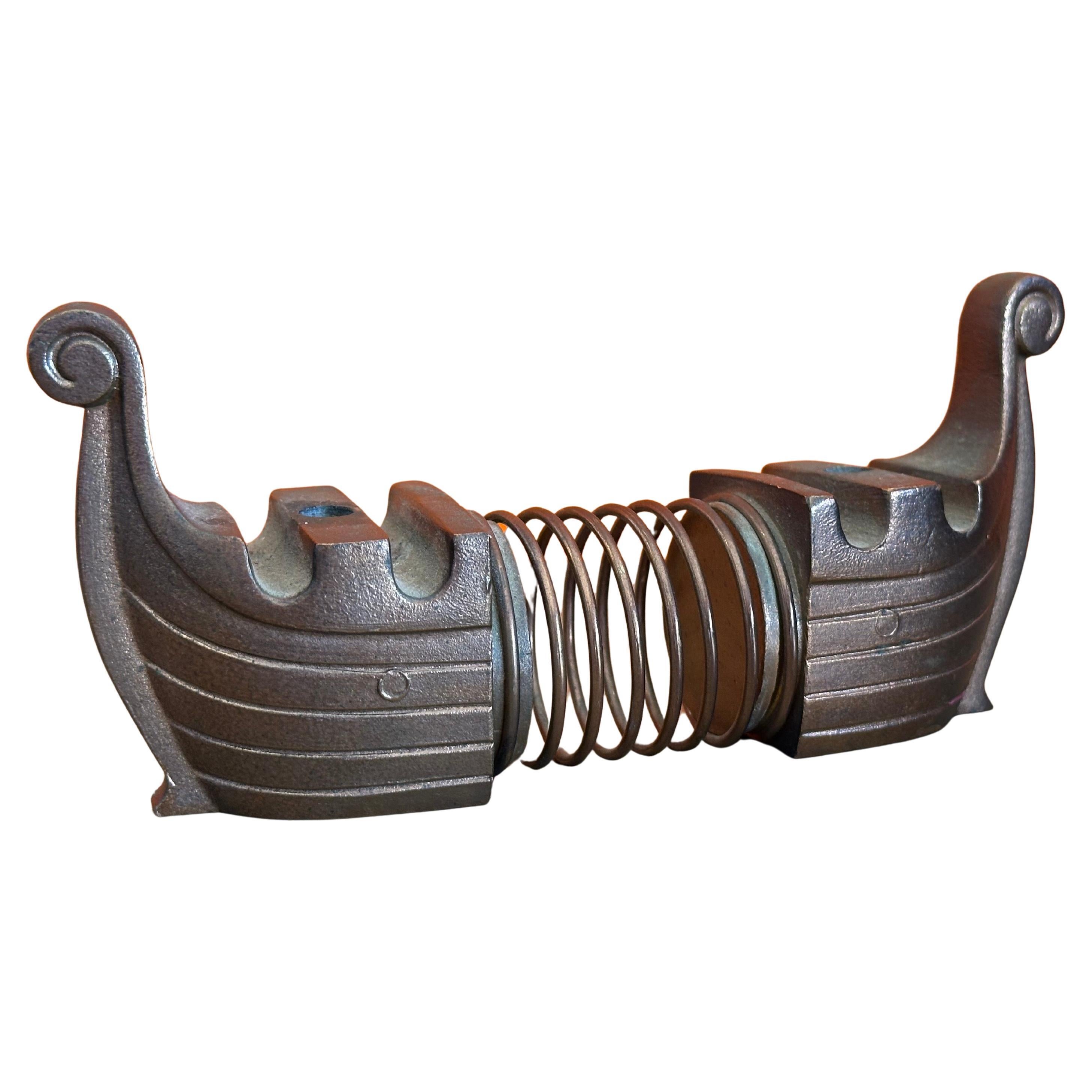 Rare Mid-Century Copper Envelope Spring Desk Organizer Viking Longboat For Sale