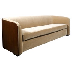 Rare Mid-Century Curved Back Sofa in Book-Matched Walnut signed Karl Springer