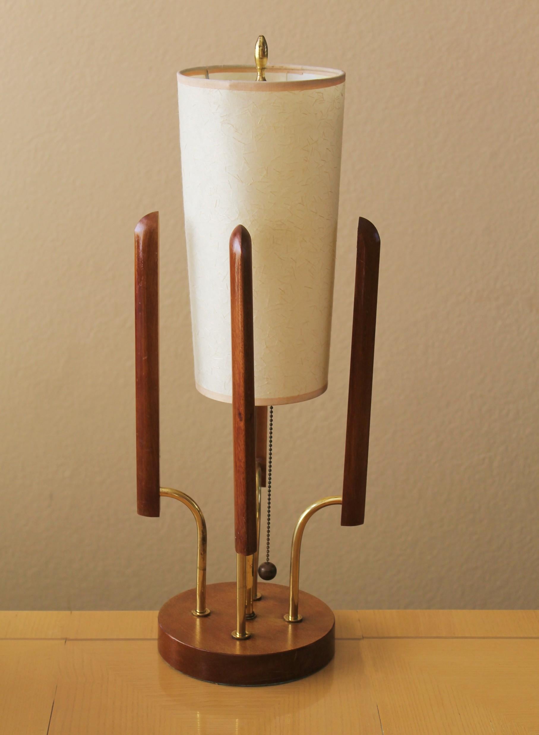 Mid-Century Modern Rare Mid Century Danish Modern Modeline Table Lamp Teak Brass Adrian Pearsall For Sale