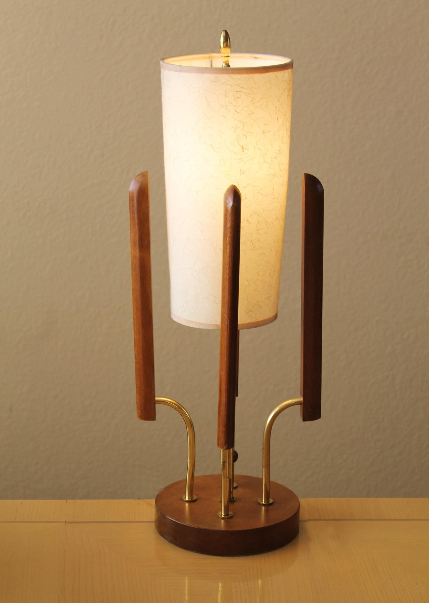 20th Century Rare Mid Century Danish Modern Modeline Table Lamp Teak Brass Adrian Pearsall For Sale