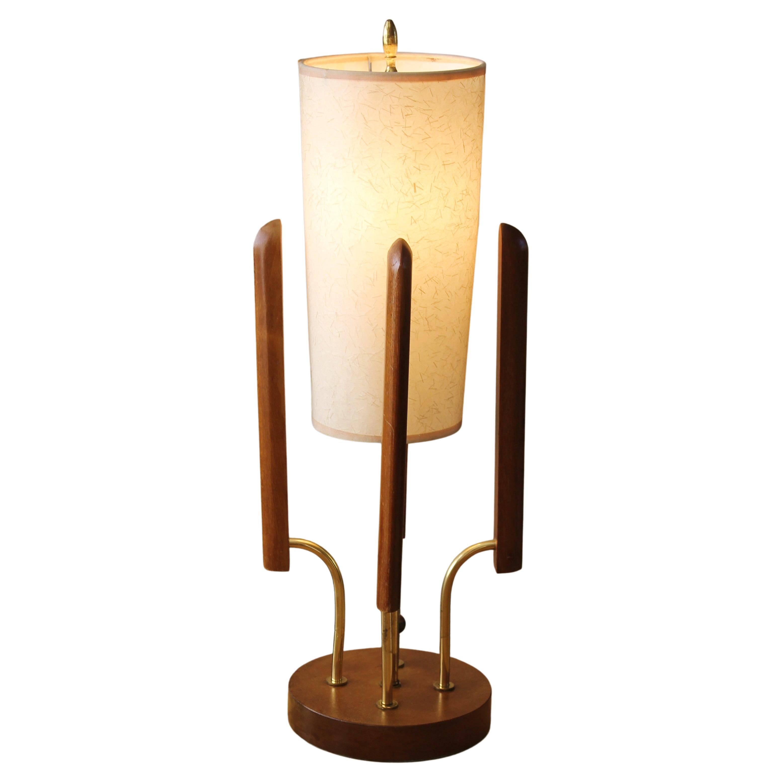 Rare Mid Century Danish Modern Modeline Table Lamp Teak Brass Adrian Pearsall For Sale