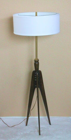 Rare! Mid Century Danish Modern Rocket Hansen Floor Lamp 50s Brass African Teak
