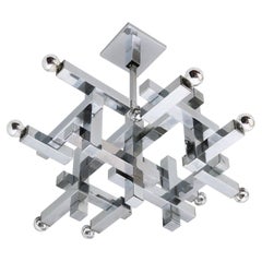 Rare Mid-century design Chandelier by Gaetano Sciolari Model Metric 1960 Chrome