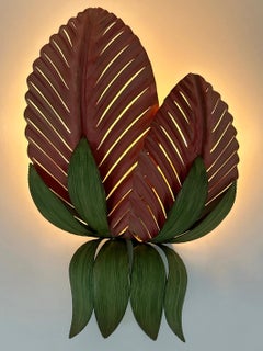 Rare Mid-Century Double Leaf Floral Sconce by Holländer Leuchten Germany 1970s