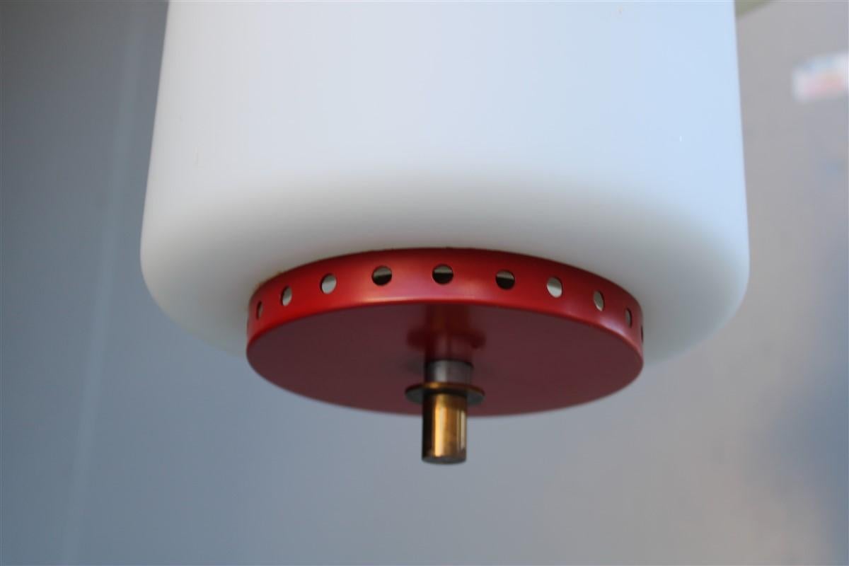 Rare Midcentury Esperia Angelo Brotto Chandelier Brass Red White Murano Glass For Sale 6