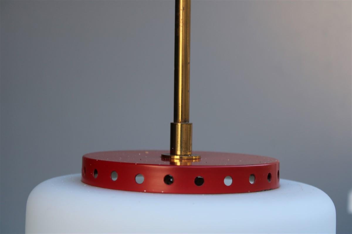 Rare Midcentury Esperia Angelo Brotto Chandelier Brass Red White Murano Glass For Sale 9