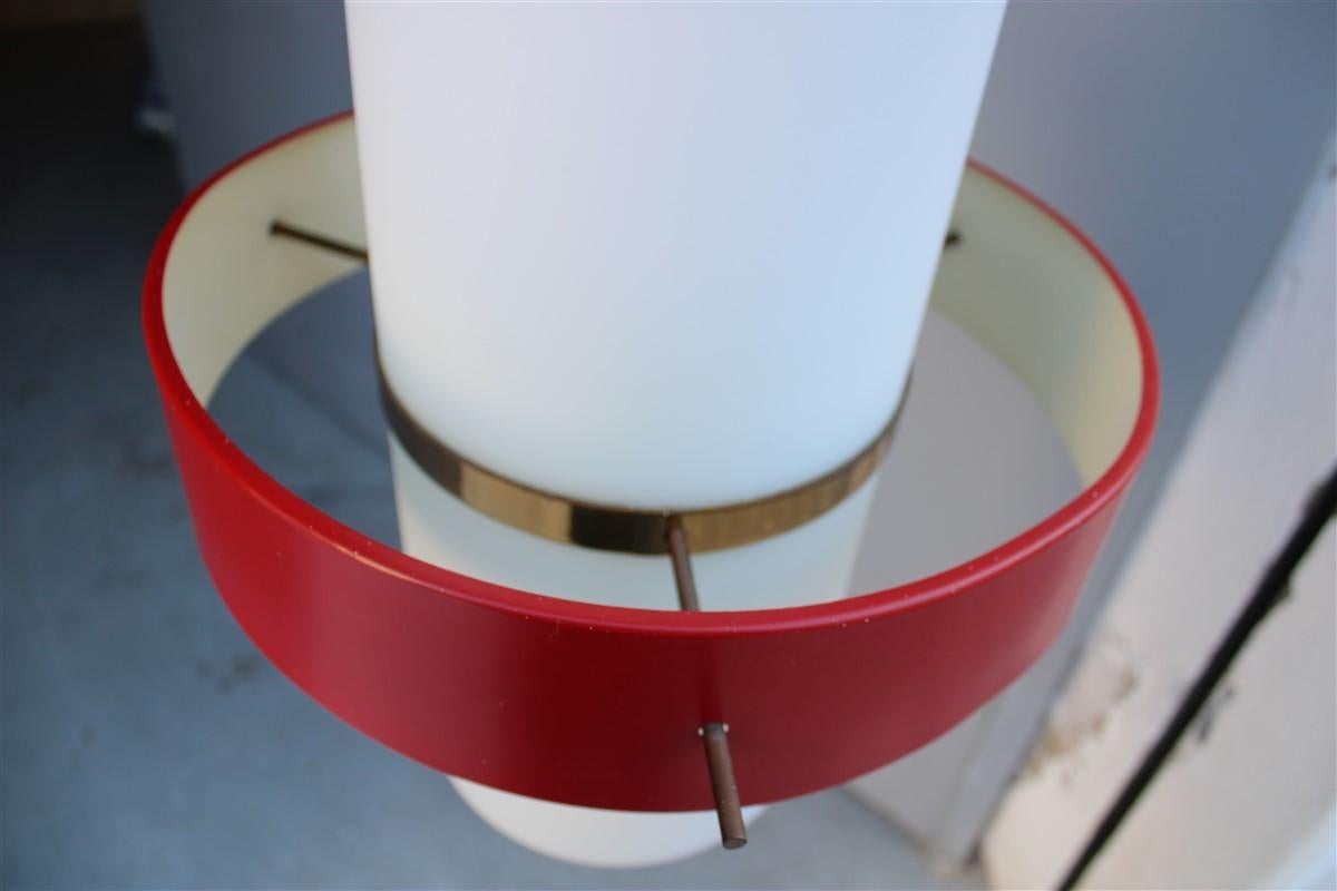 Rare Midcentury Esperia Angelo Brotto Chandelier Brass Red White Murano Glass For Sale 11