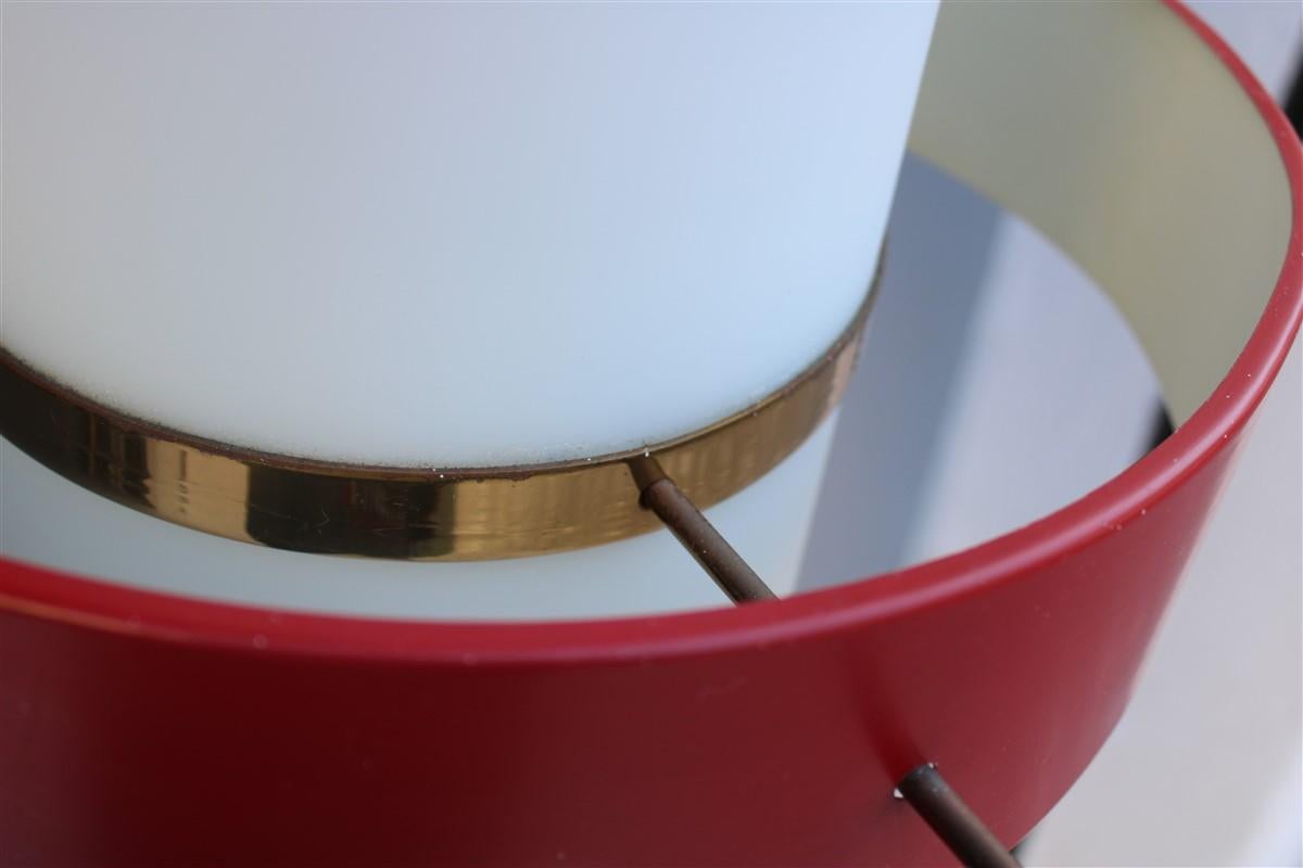 Italian Rare Midcentury Esperia Angelo Brotto Chandelier Brass Red White Murano Glass For Sale