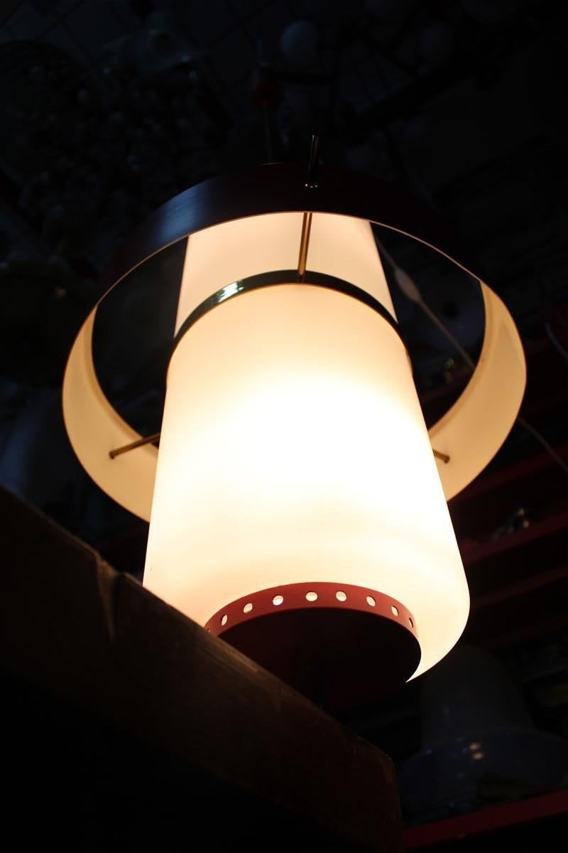 Rare Midcentury Esperia Angelo Brotto Chandelier Brass Red White Murano Glass For Sale 2