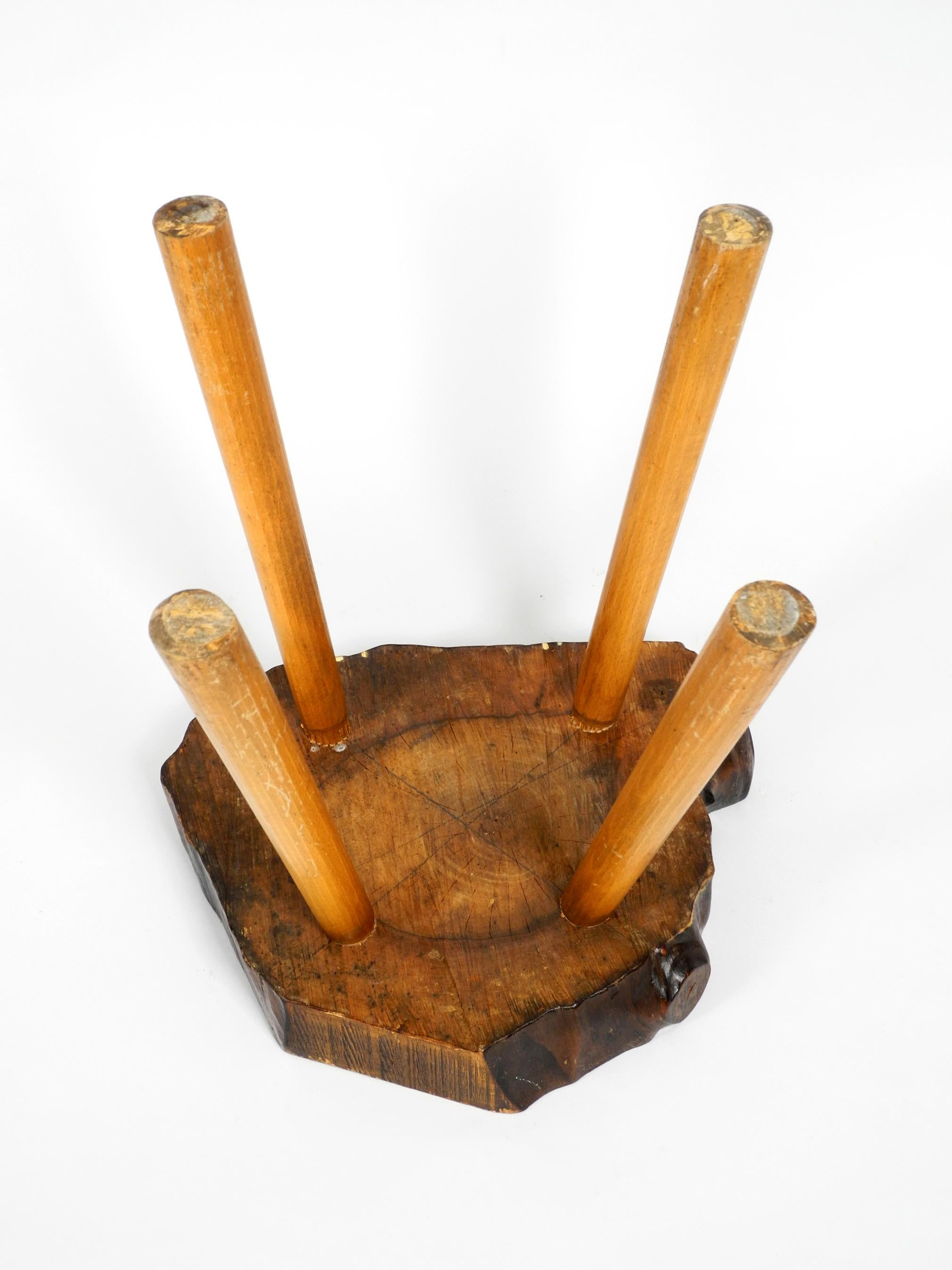 Rare Midcentury Four-Legged Side Table Made of a Thick Tree Slice with Bark 3