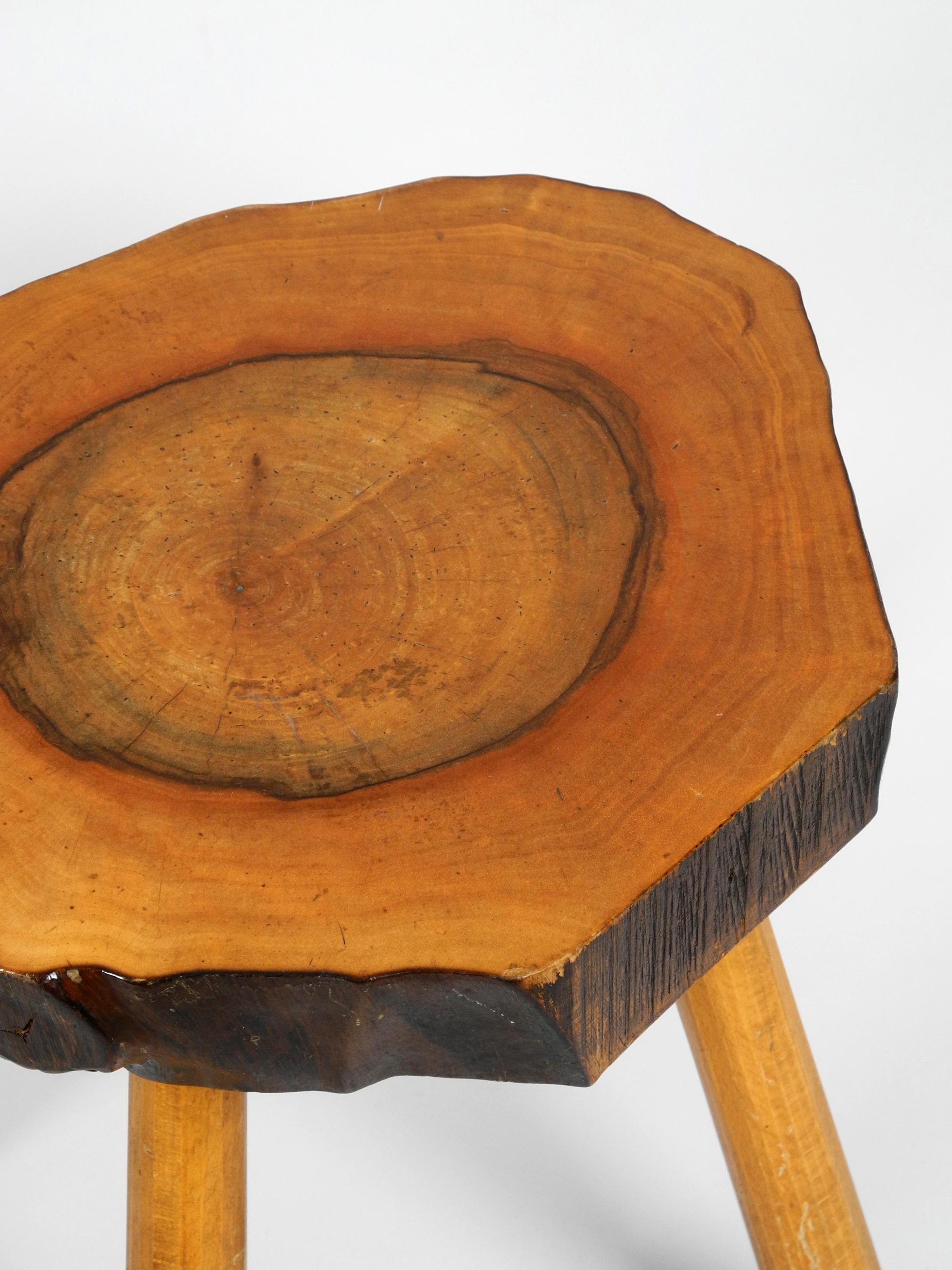 Rare Midcentury Four-Legged Side Table Made of a Thick Tree Slice with Bark 6