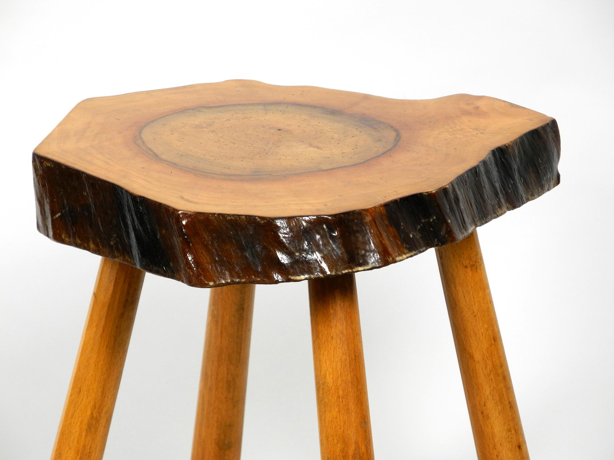 Rare Midcentury Four-Legged Side Table Made of a Thick Tree Slice with Bark 7