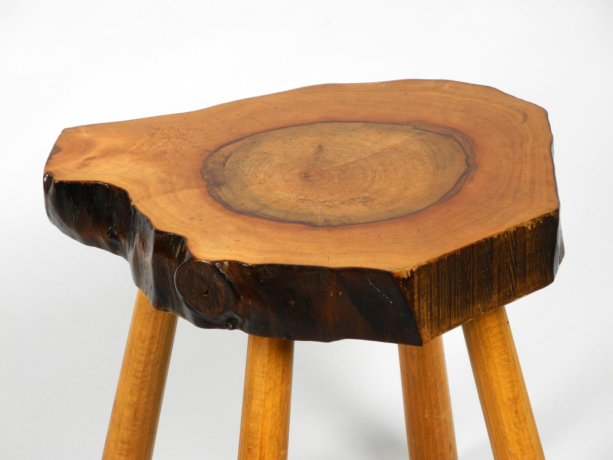 Rare Midcentury Four-Legged Side Table Made of a Thick Tree Slice with Bark 8