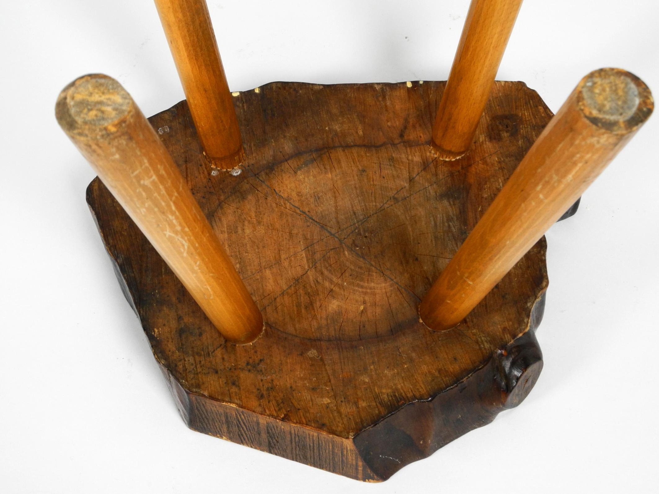 Rare Midcentury Four-Legged Side Table Made of a Thick Tree Slice with Bark 10