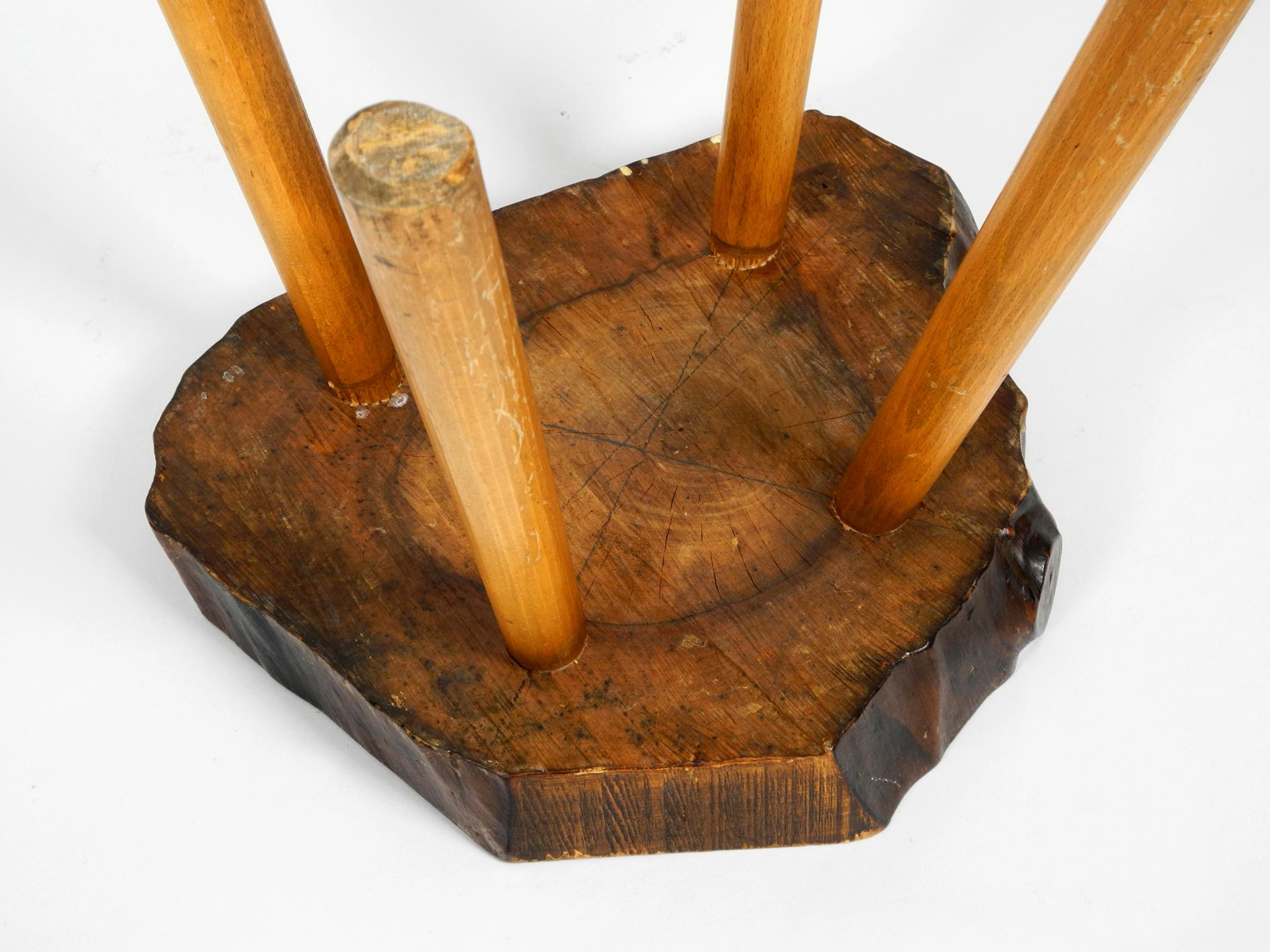 Rare Midcentury Four-Legged Side Table Made of a Thick Tree Slice with Bark 11
