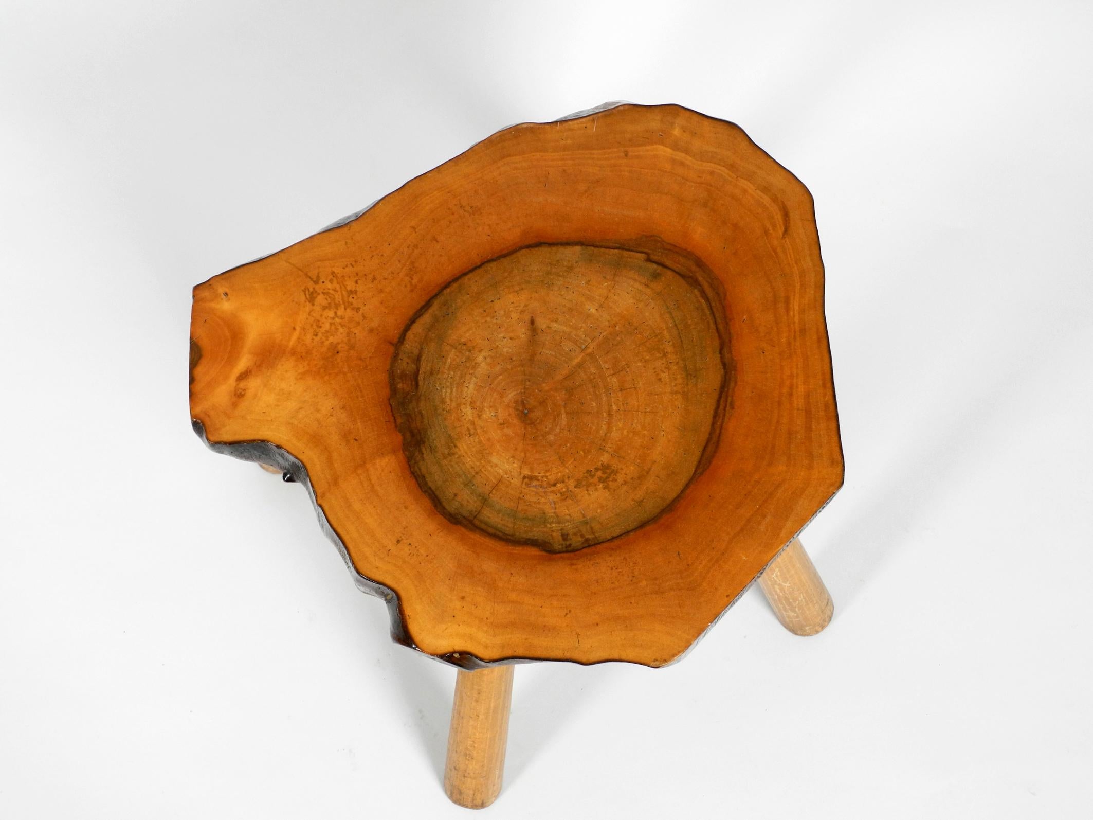 Mid-20th Century Rare Midcentury Four-Legged Side Table Made of a Thick Tree Slice with Bark