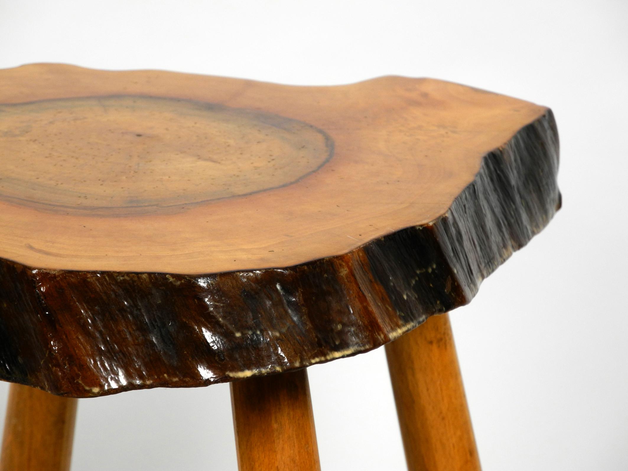 Rare Midcentury Four-Legged Side Table Made of a Thick Tree Slice with Bark 1