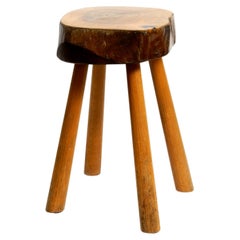 Rare Mid Century Four-Legged Stool or Side Table Made of a Thick Tree Slice