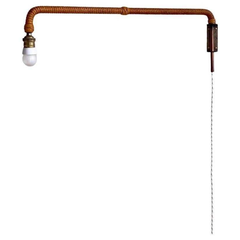 Rare Mid century French wall light in patinated rope, brass and copper.