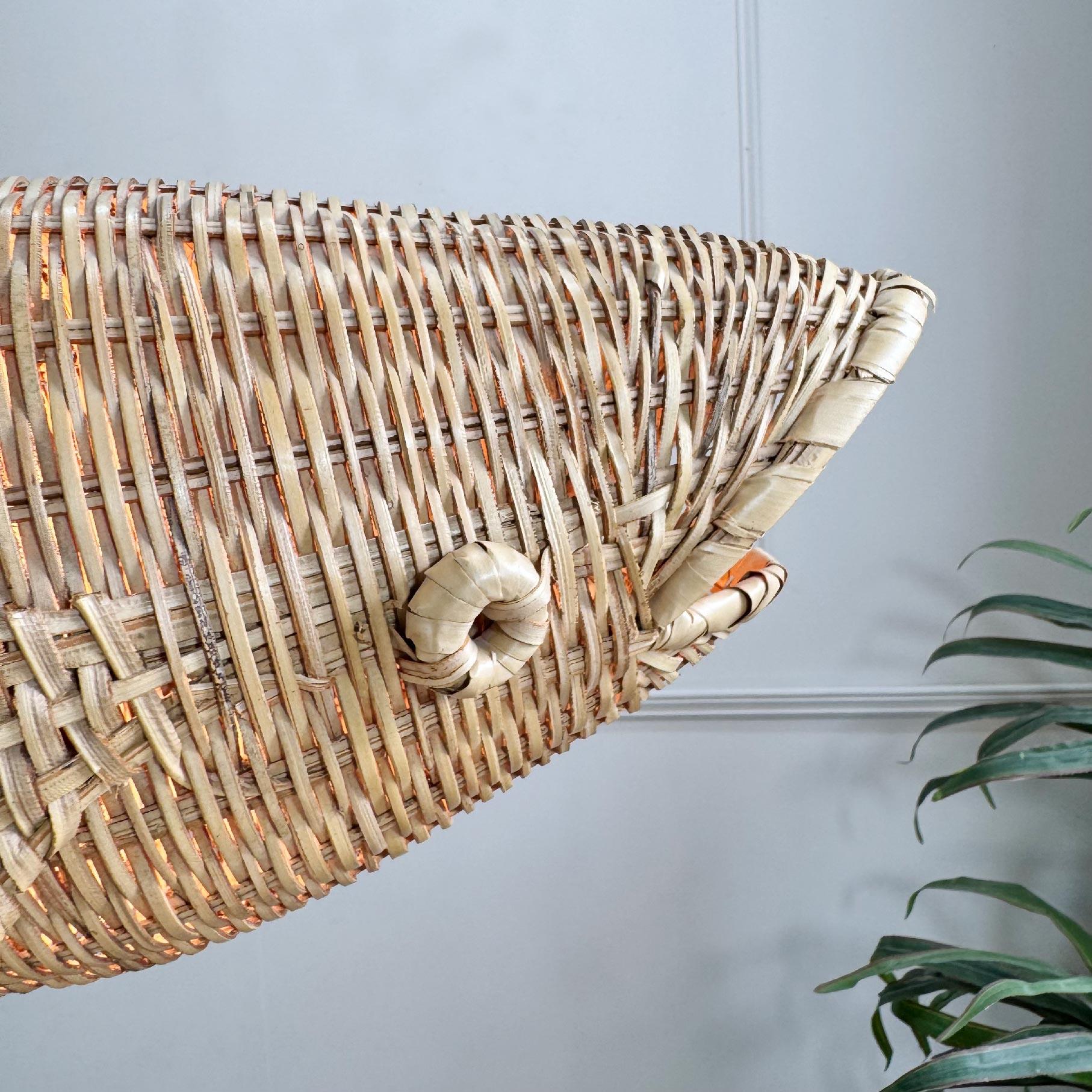 Rare Mid Century French Wicker Fish Ceiling Light 4
