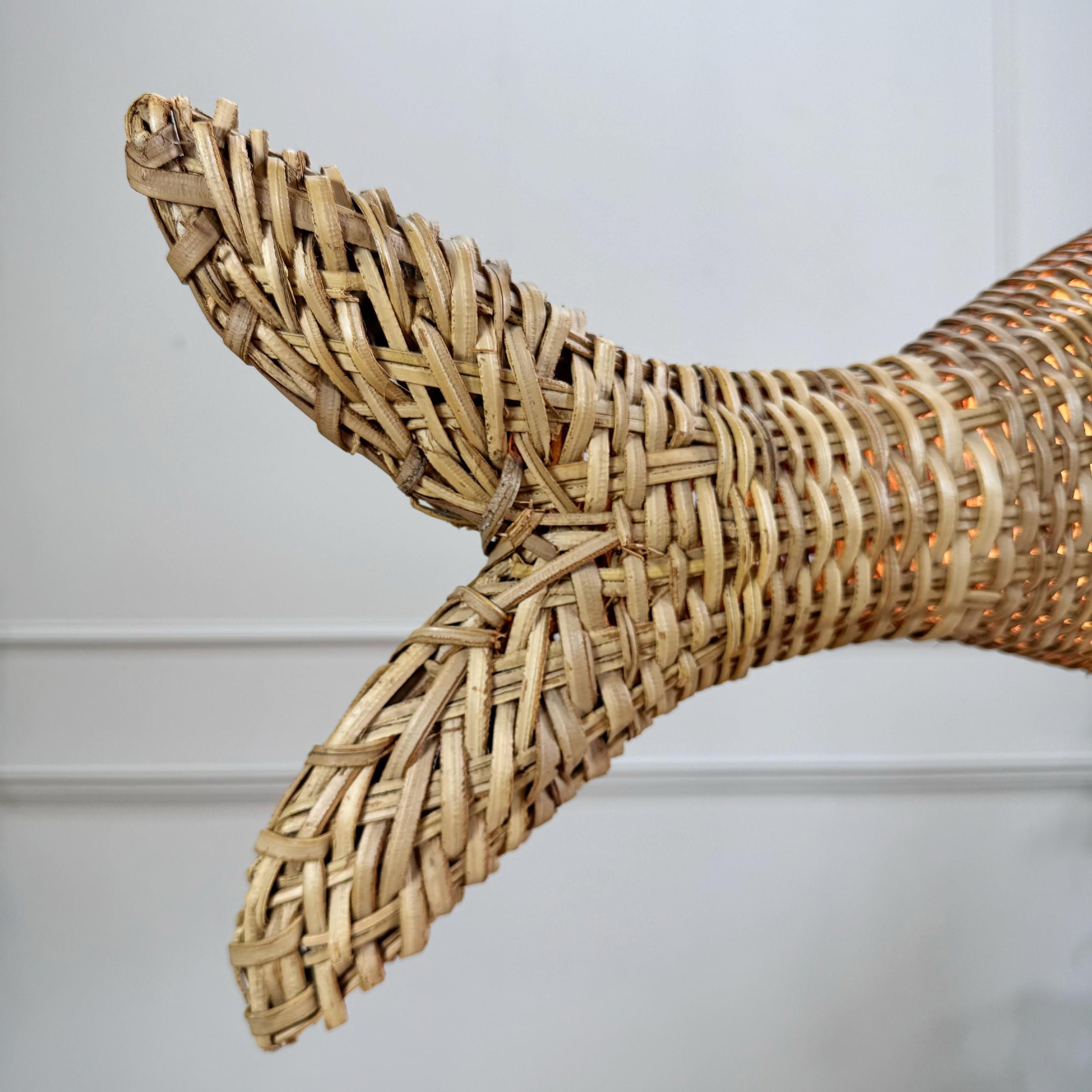 Rare Mid Century French Wicker Fish Ceiling Light 5