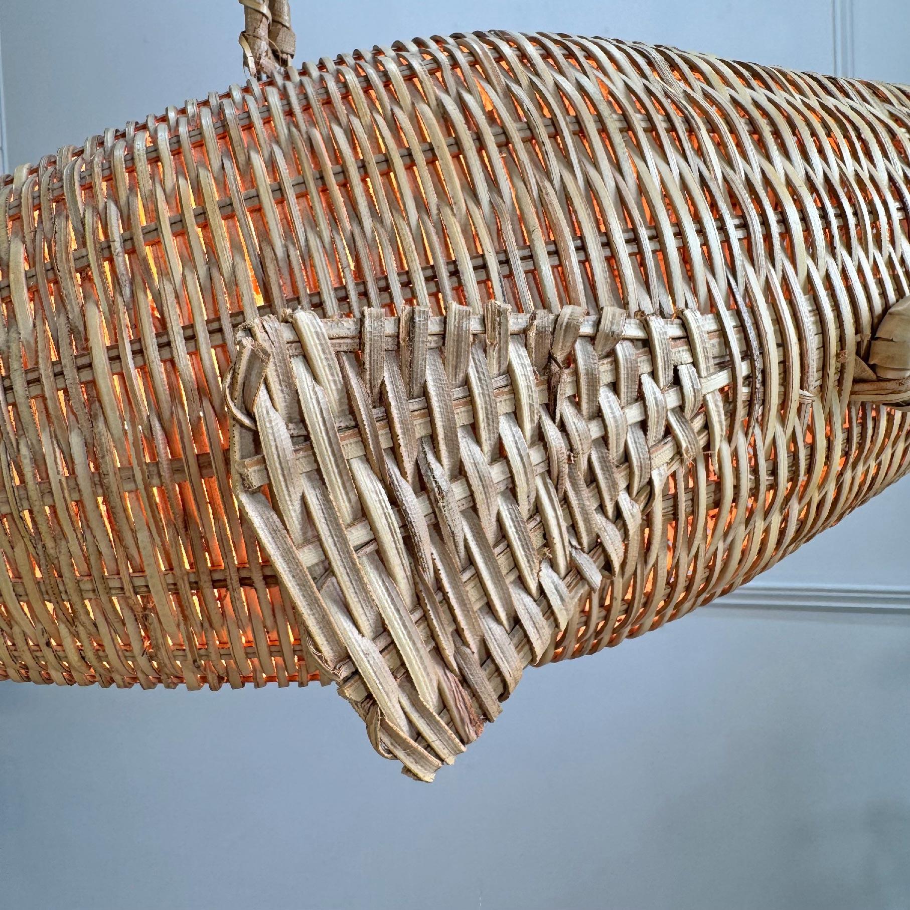Rare Mid Century French Wicker Fish Ceiling Light 12