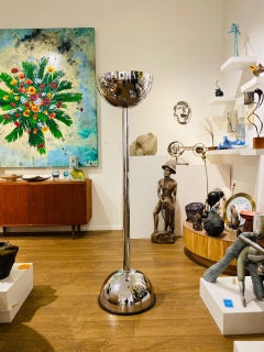 Rare Midcentury Futuristic Chrome Half Dome Torchiere Atomic Floor Lamp