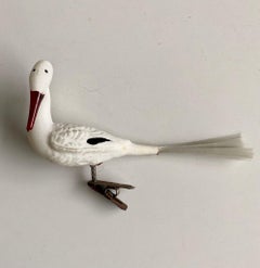 Rare Mid-Century Glass Bird, Stork, Christmas Tree Clip-On Ornament, 1950's