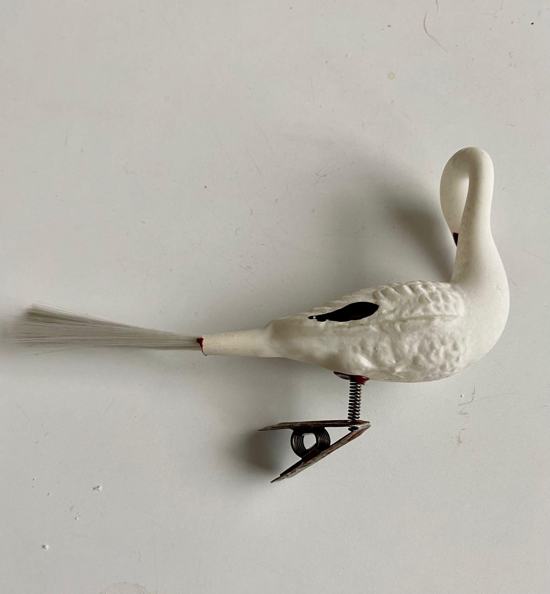 Rare Mid-Century Glass Bird, Stork, Christmas Tree Clip-On Ornament, 1950's In Good Condition In Schagen, NL