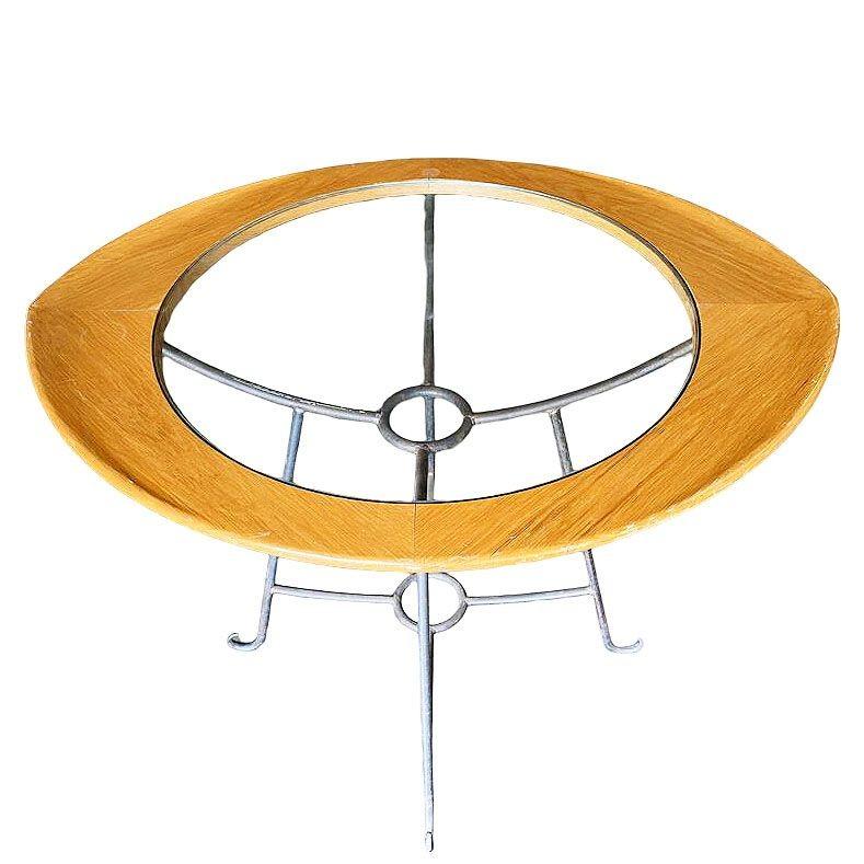 Rara mesa de desayuno para dos personas con centro de cristal de mediados de siglo Estadounidense en venta
