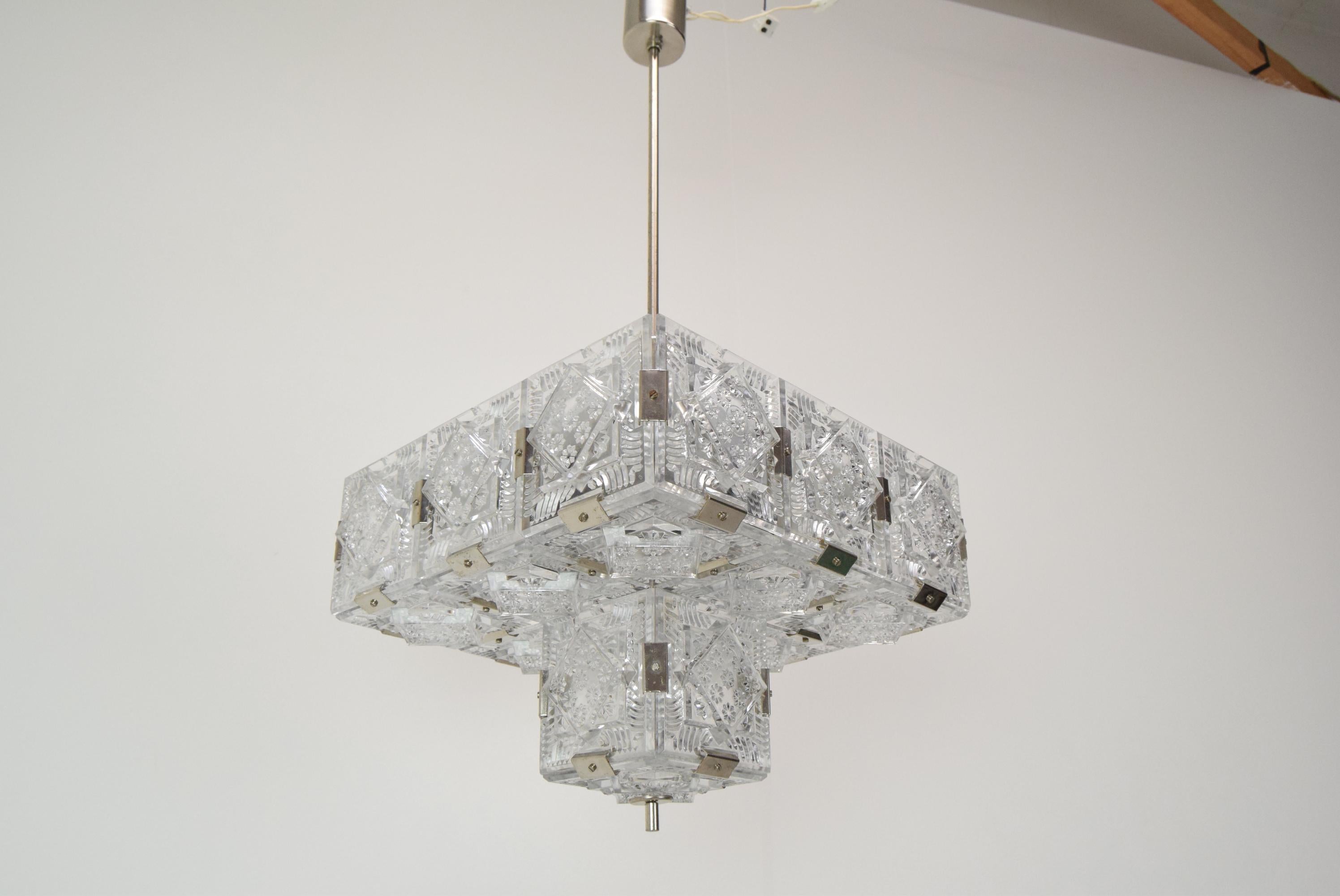 Metal Rare Mid-century Glass Pendant by Jaroslav Bejvl for Kamenicky Senov, 1960's. For Sale
