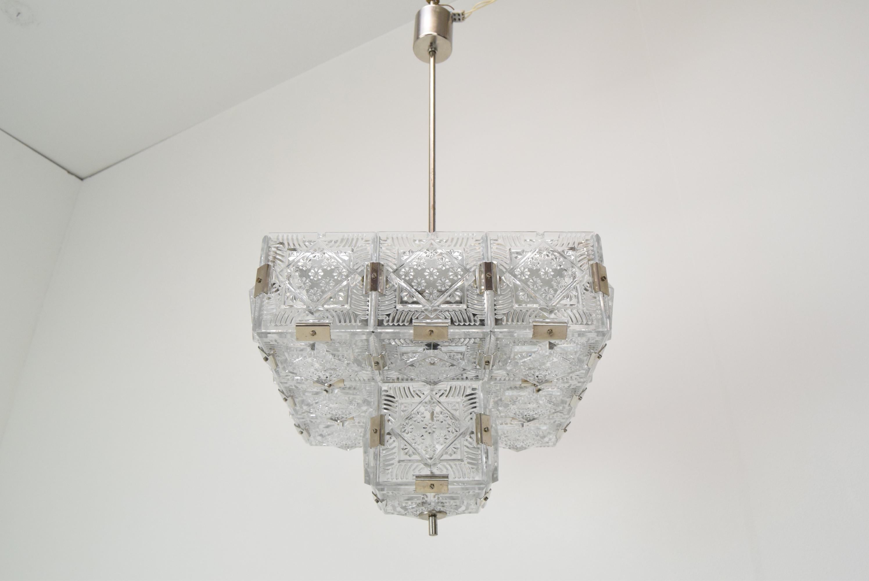 Rare Mid-century Glass Pendant by Jaroslav Bejvl for Kamenicky Senov, 1960's. For Sale 1