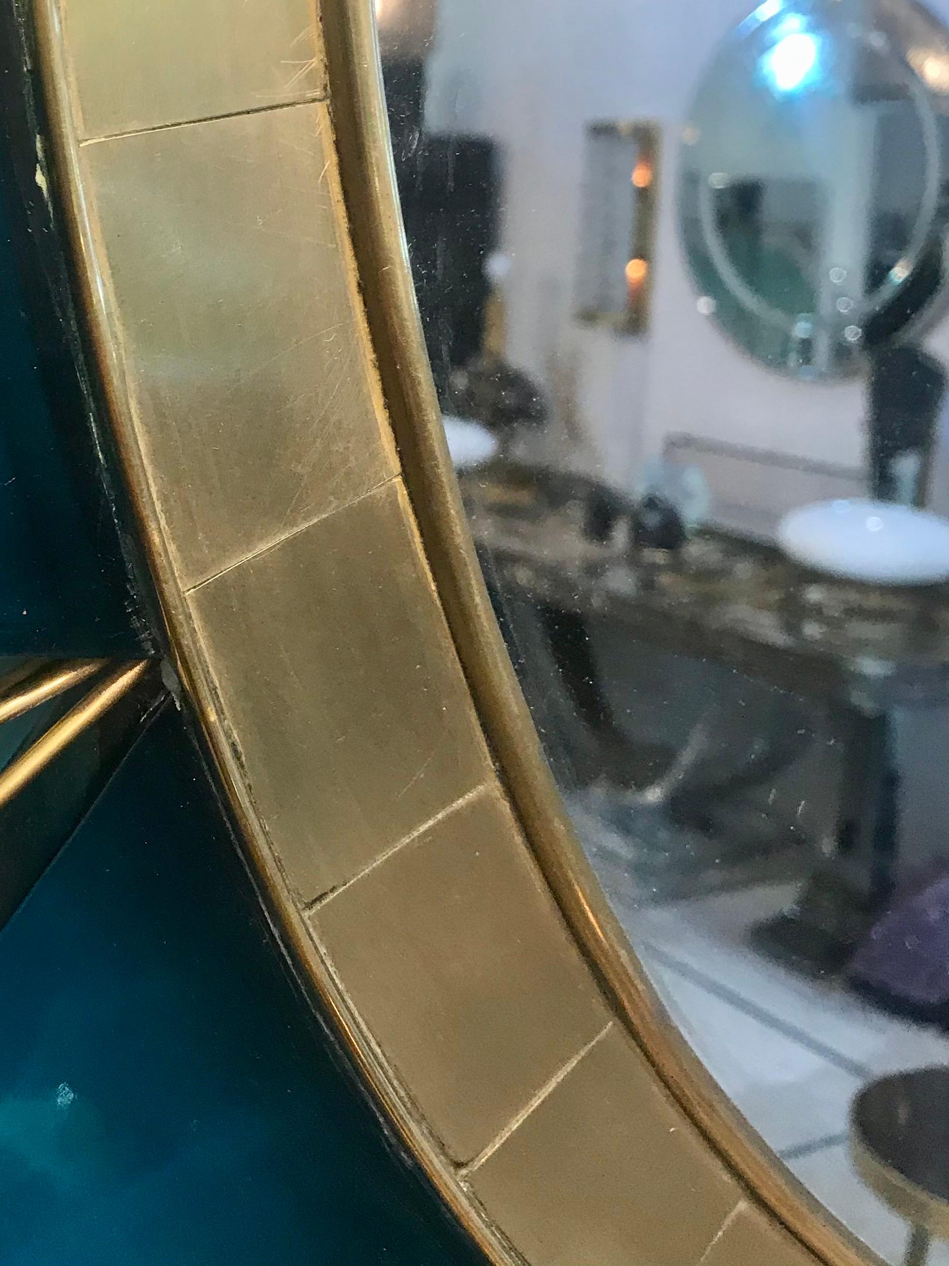 20th Century Rare Mid-Century Green Lucite and Brass Sunburst Mirror